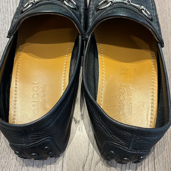 Gucci men’s Horsebit-deatil leather loafers black calfskin shoes size 8.5 - Picture 8 of 10